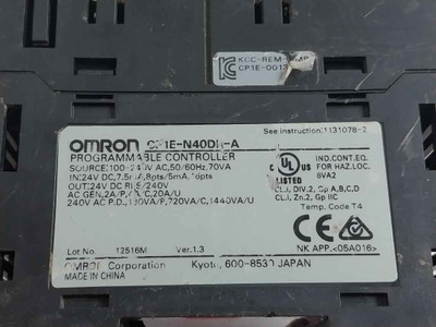 Omron Cp1E-n40Dr-a Programmable Logic Controller 100-240V Ac 50/60Hz