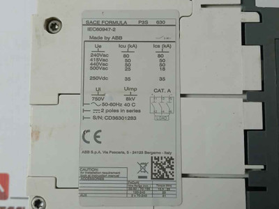 Abb P3S 630 Formula Dsp Circuit Breaker Iec60947-2 50-60Hz 2-pole 630A