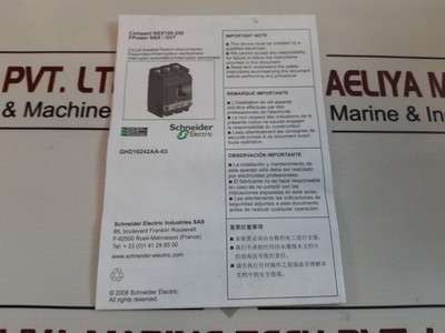 Nsx250N Circuit Breaker Schneider Electric Nsx250N Circuit Breaker Schneider Electric