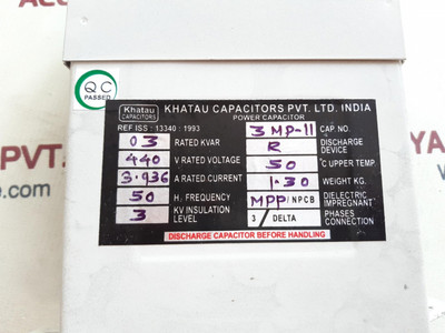 Khatau power capacitors 3mp-11 - India Pvt Ltd - 440V Khatau power capacitors 3mp-11 - India Pvt Ltd - 440V