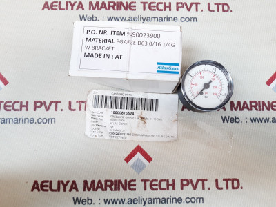 Atlas Copco Pressure Gauge D63 0/16 1/4G W Bracket Part 9090 0239 00