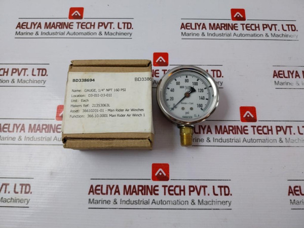 Wika 213.53.063 Gauge 1/4" Npt, 0-160 Psi, Bottom Assembly - New