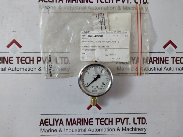 Wika Cl. 1.6 Pressure Gauge 0-16 Bar