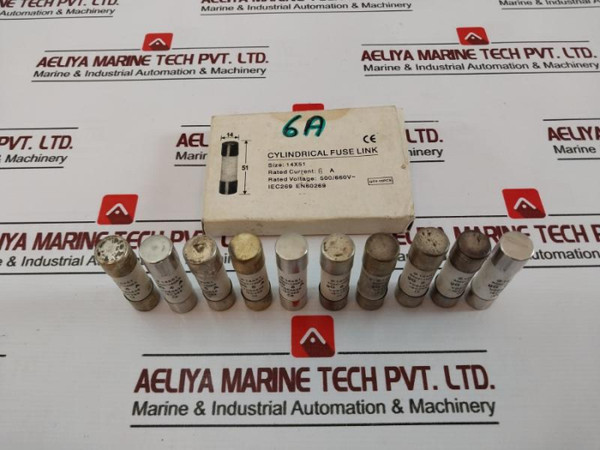 Lot Of 10X 6A 500V Cylindrical Fuse Link Ø14X51 500V~100Ka - Used
