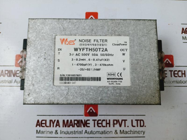 Woonyoung Wyfth50T2A Noise Filter 3Ø Ac 500V 50A 50/60Hz, 11130103-147