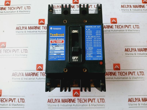 Terasaki Tembreak Tl-100F 3 Pole Circuit Breaker Ac690V 200-480V 50/60Hz 20A