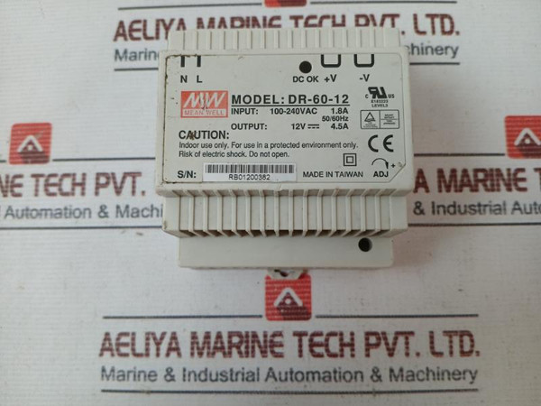 Mean Well Dr-60-12 Din Rail Power Supply 100-240Vac 1.8A 50/60 Hz 12V 4.5A