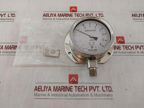 Seonjin Sts100*B Compound Pressure Gauge -4 To 6 Kpa - New
