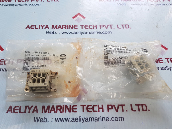 Set of 2x Harting han 6 e-bu-s female connector 09330062701 15a 500v