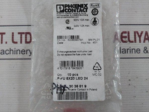 Phoenix Contact P-fu 5X20 Led 24 Large-surface Labeling Option 300V 10A