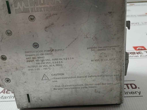 Murr Elektronik 85442 Switched Mode Power Supply Input 100-240Vac Output 24Vdc