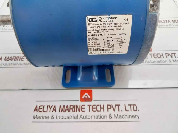 Crompton Greaves Gf6434 Single Phase Ac Electric Motor 1425 Rpm 220/230v