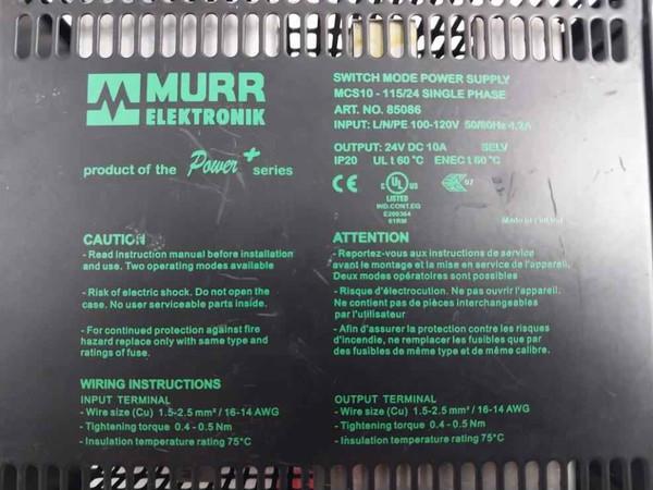 Murr Elektronik 85086 Switch Mode Power Supply E200364 1.5-2.5 Mm2
