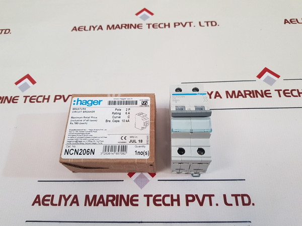 Hager Ncn206N Miniature Circuit Breaker 6A 2-pole,Ncn206N