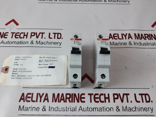 Abb S201-k15 Circuit Breaker 277/480 Vac 15A 1-pole
