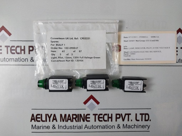 Lot Of 5X C3 Controls 13Sblg120St Pilot Indicator-green Light /Lamp 120V Ac/Dc