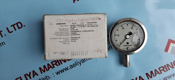 Ashcroft 63-1008-sl-02L-100# Industrial Duralife Gauge 03101240