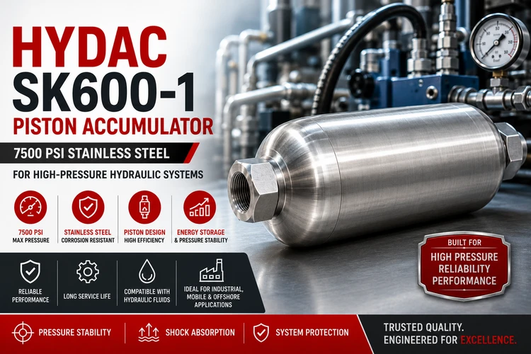 Hydac SK600-1 Piston Accumulator 7500 PSI Stainless Steel for High-Pressure Hydraulic Systems