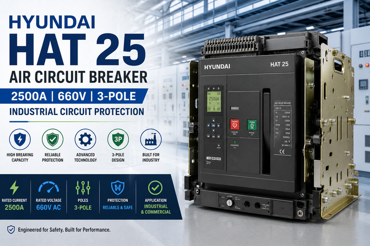 Hyundai HAT 25 Air Circuit Breaker 2500A 660V 3-Pole Industrial Circuit Protection