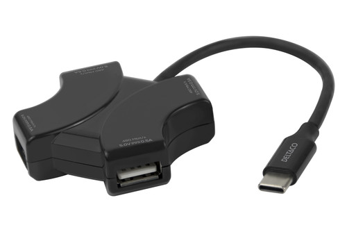 Deltaco USBC-HUB205 interface hub USB Type-C 480 Mbit/s Black