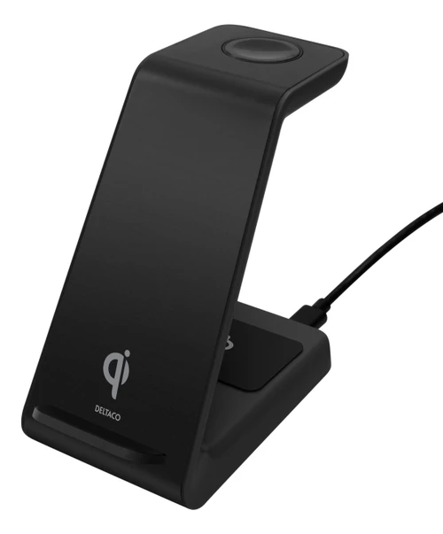 Deltaco QI-1037 mobile device charger Headphones, Mobile phone, Smartwatch Black Battery, USB Wireless charging Fast charging Indoor