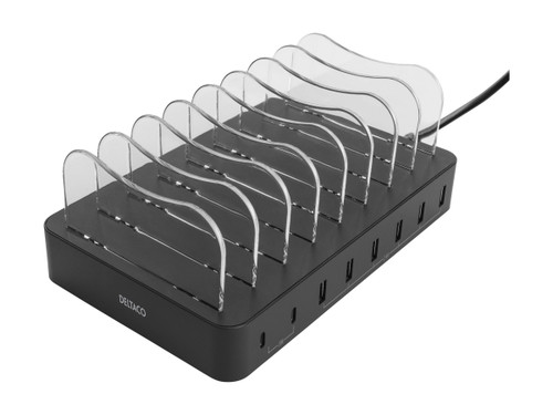 USB-ladestation til 8 enheder, 6x USB-A, 2x USB-C