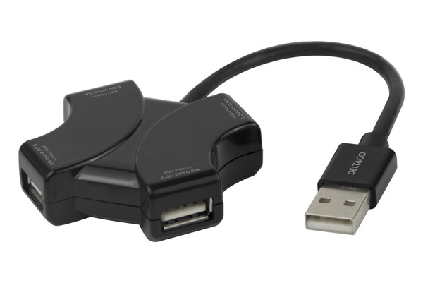Deltaco UH-737 interface hub USB 2.0 Type-A 480 Mbit/s Black