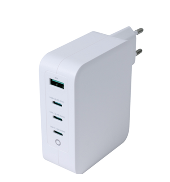 USB-C wallcharg, 1x USB-A, 3x USB-C,130W White