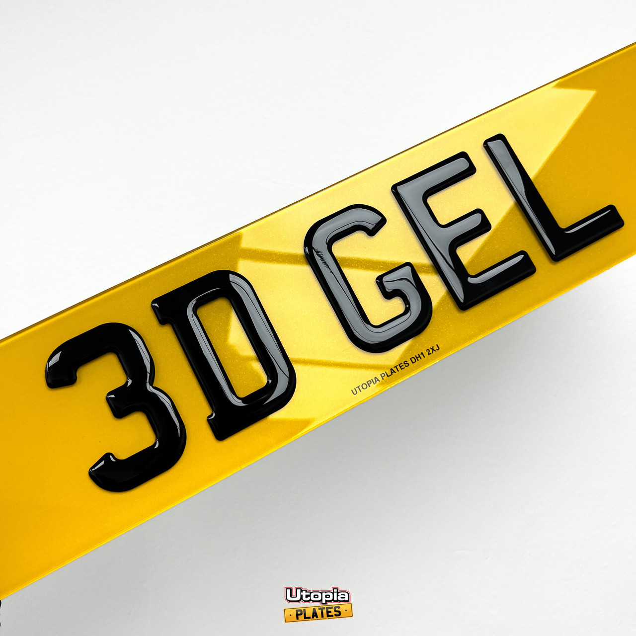 Detailed shot of custom 3D gel number plates showcasing depth and clarity of characters