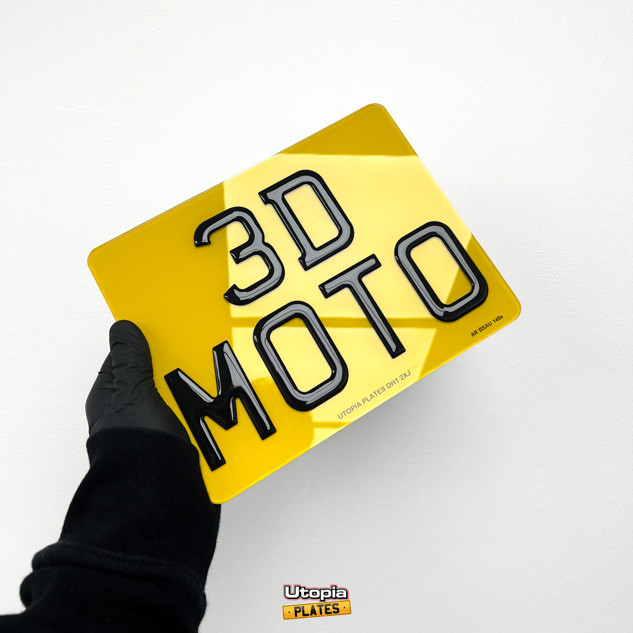 Rear motorbike number plate with 3D Gel resin lettering