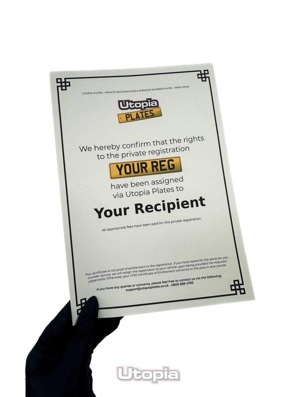 The Utopia Plates personalised number plate gift certificate