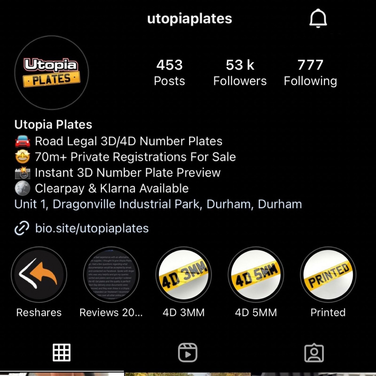 The Utopia Plates Instagram account with 53k followers
