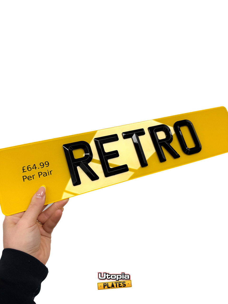 A road legal Retro rear number plate with a pyramid design.