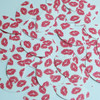 Navette Leaf Sequin 1.5" Red Kiss Lipstick Lips on White Opaque