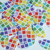 Navette Leaf Sequin 1.5" Rainbow Squares on White Opaque