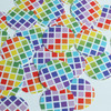 Round Sequin 1.5" Rainbow Squares on White Opaque