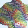 Round  Flat Sequin 2" Rainbow Squares on Silver Metallic