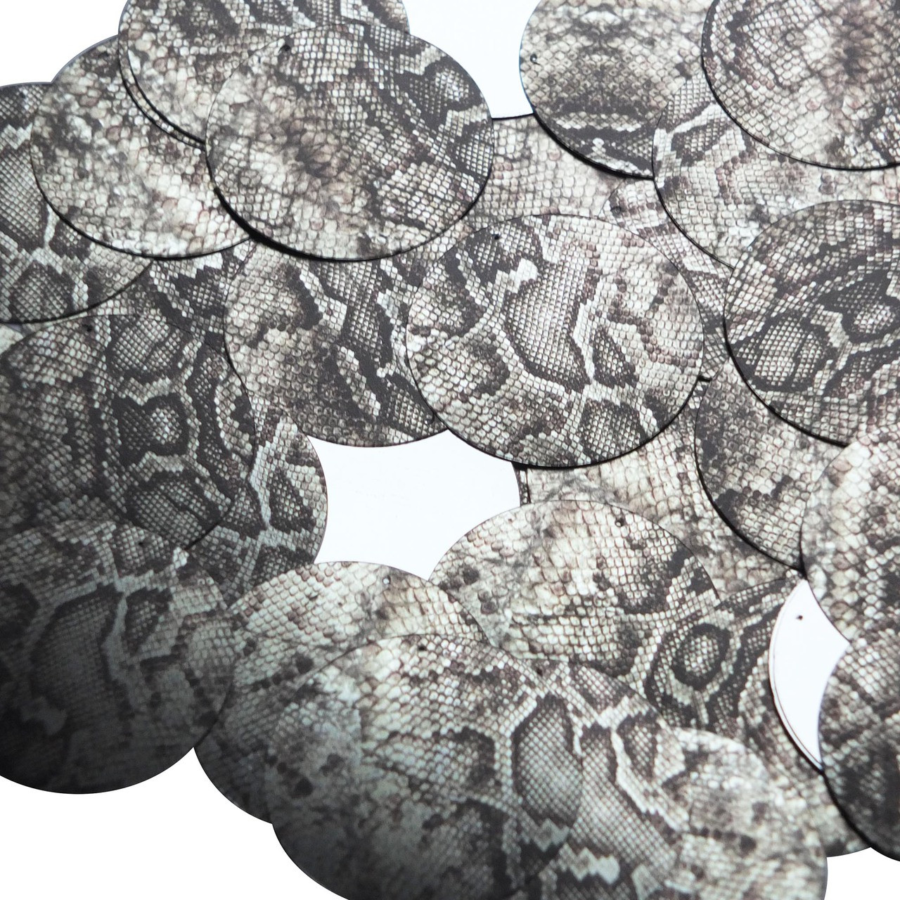 1.5" Sequins Gray Black Snakeskin Reptile Pattern Metallic