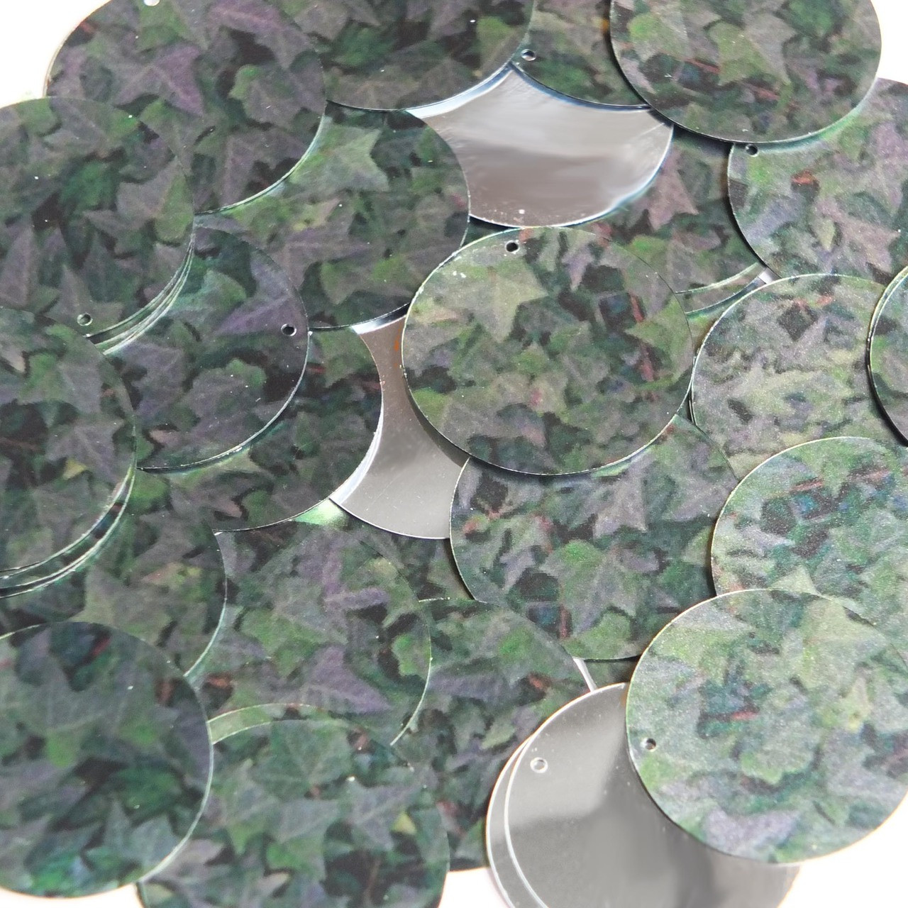 30mm Sequins Green Ivy Vine Leaf Silver Metallic