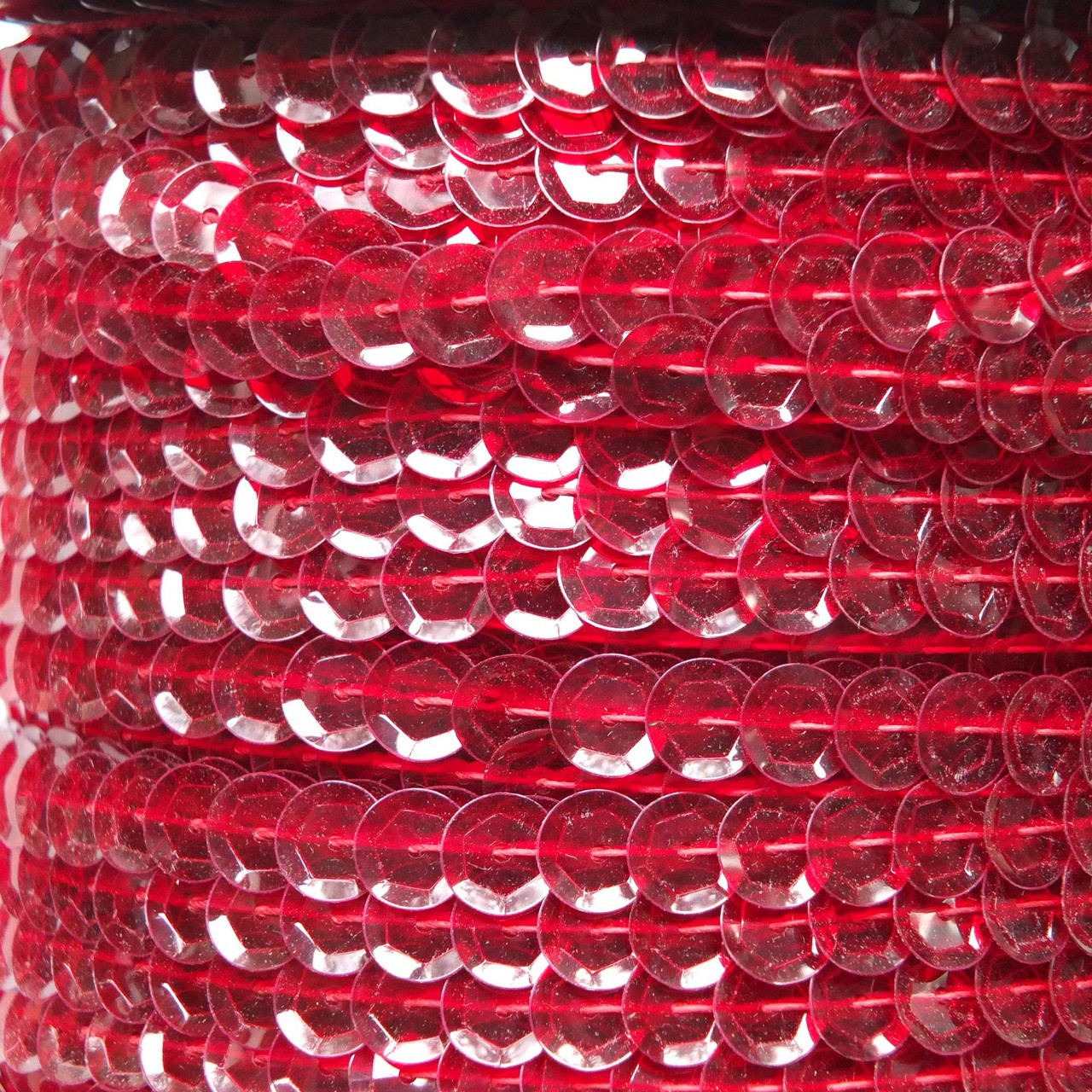 Sequin Trim 8mm Cup Ruby Red Transparent See-Thru