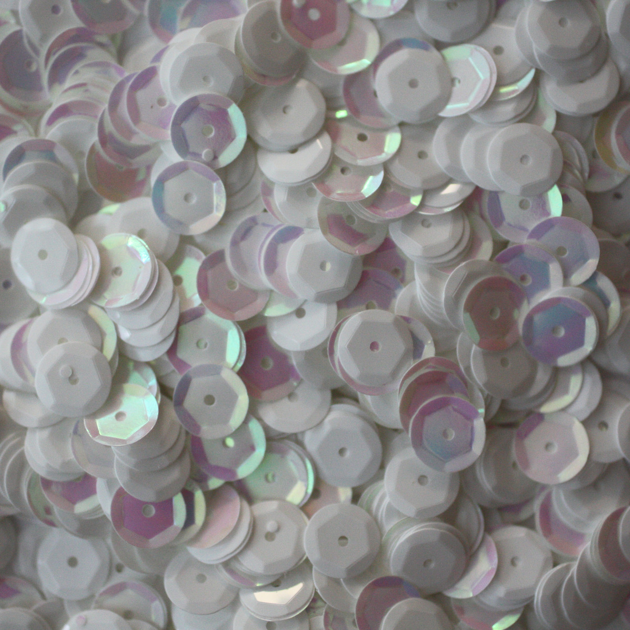 8mm Cup Sequins White Aurora Pearl Rainbow Iris Shiny Opaque