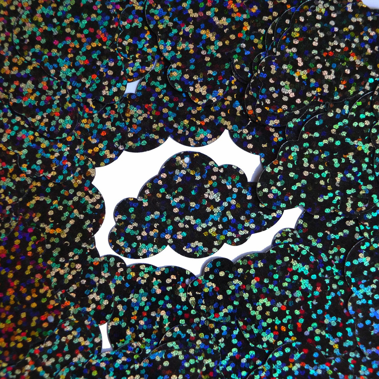 Cloud Sequin 1.5" Black Galactic Night Hologram Glitter Sparkle Metallic