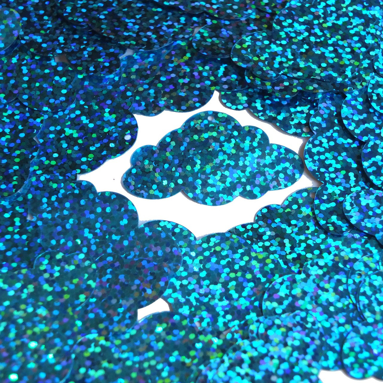 Cloud Sequin 1.5" Aqua Blue Hologram Glitter Sparkle Metallic