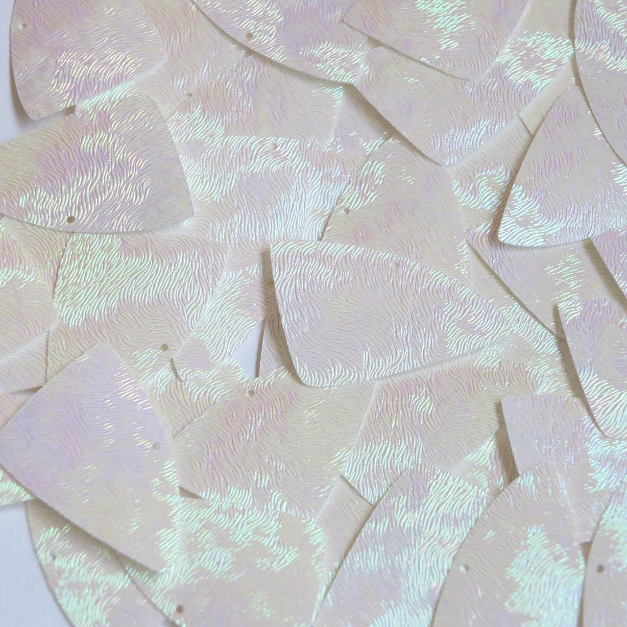 Fishscale Fin Sequin 1.5" White Iris Rainbow Embosssed Swirl Texture