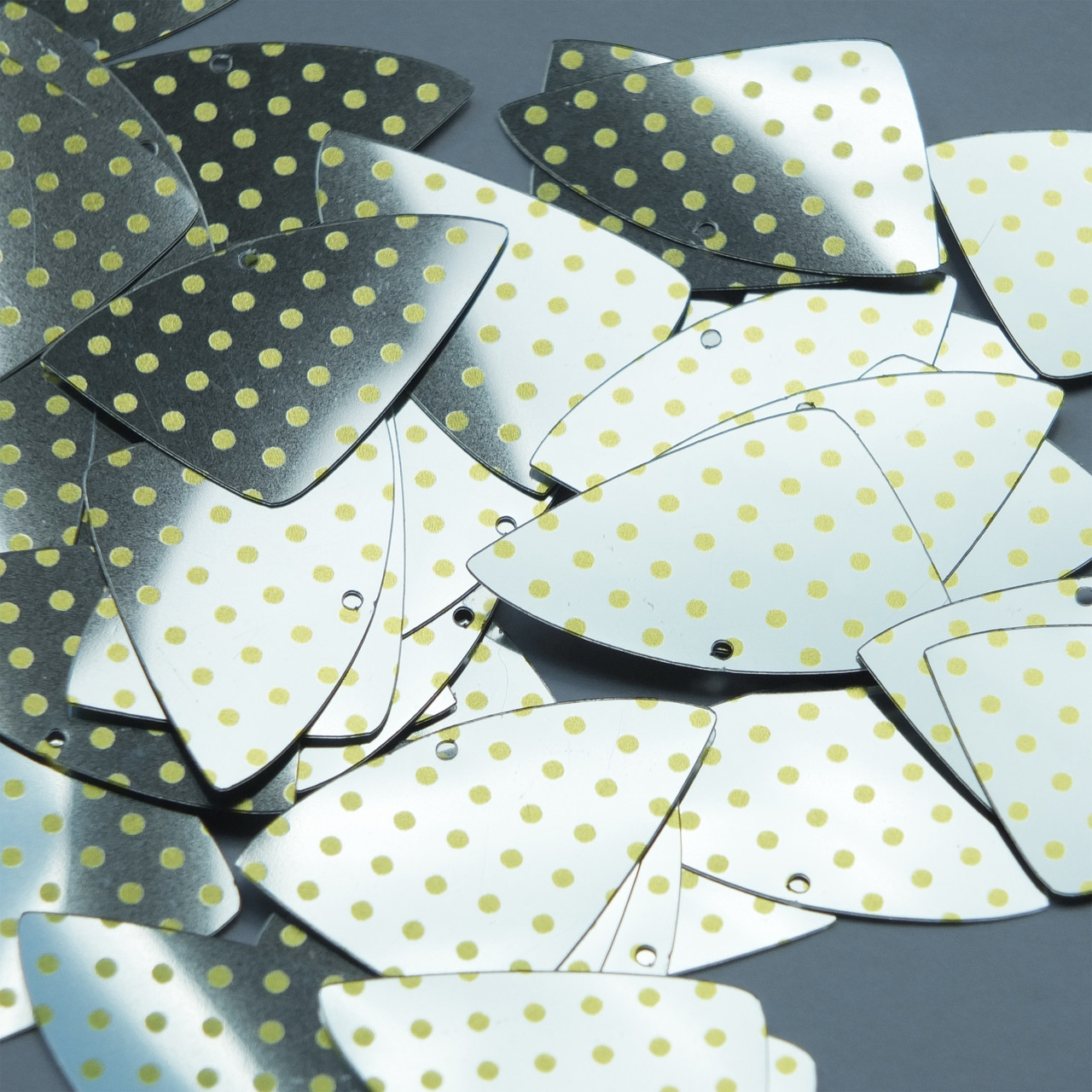 Fishscale Fin Sequin 1.5" Yellow Polka Dot on Silver Metallic