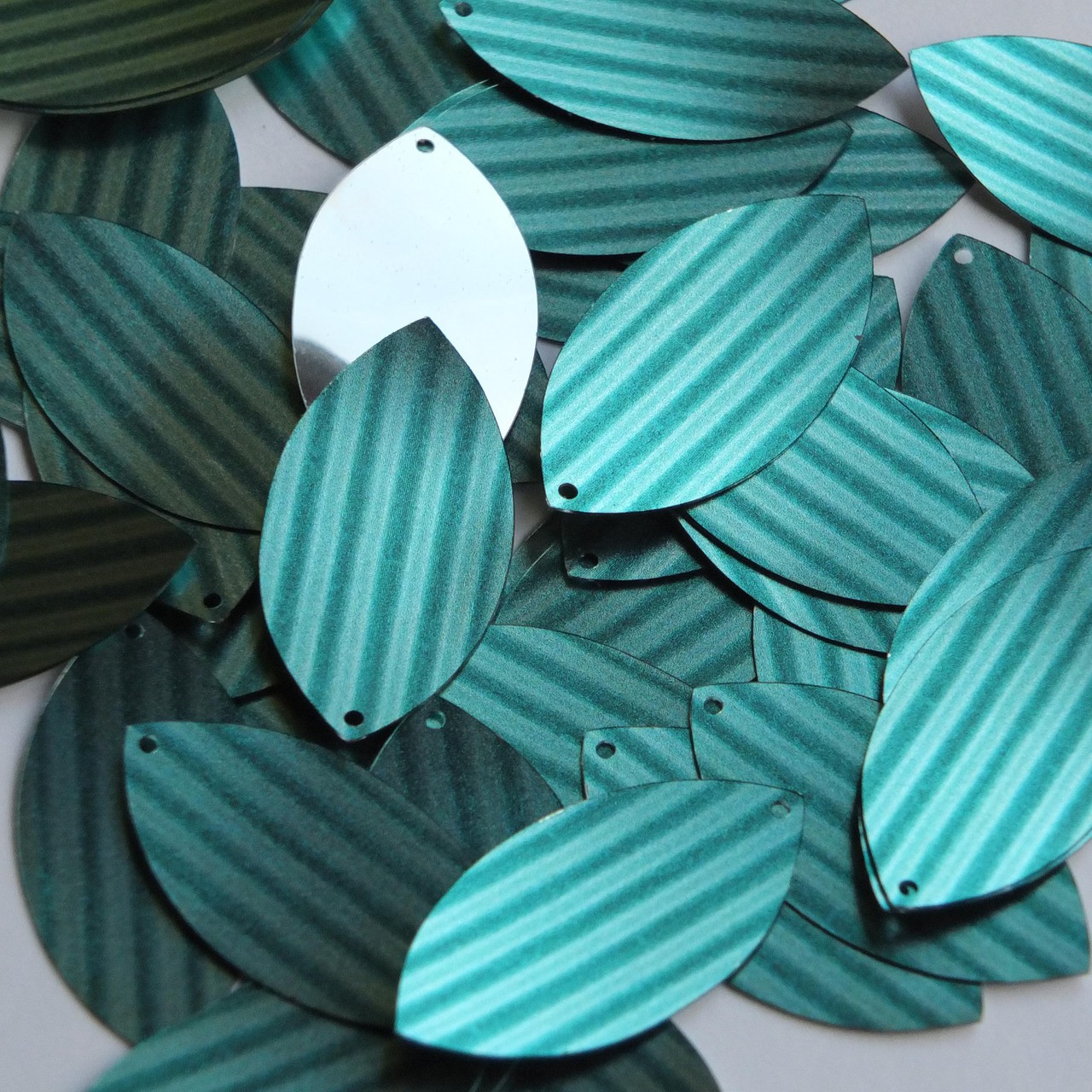 Navette Leaf Sequin 1.5" Teal Blue Green Corrugated Stripe Metallic