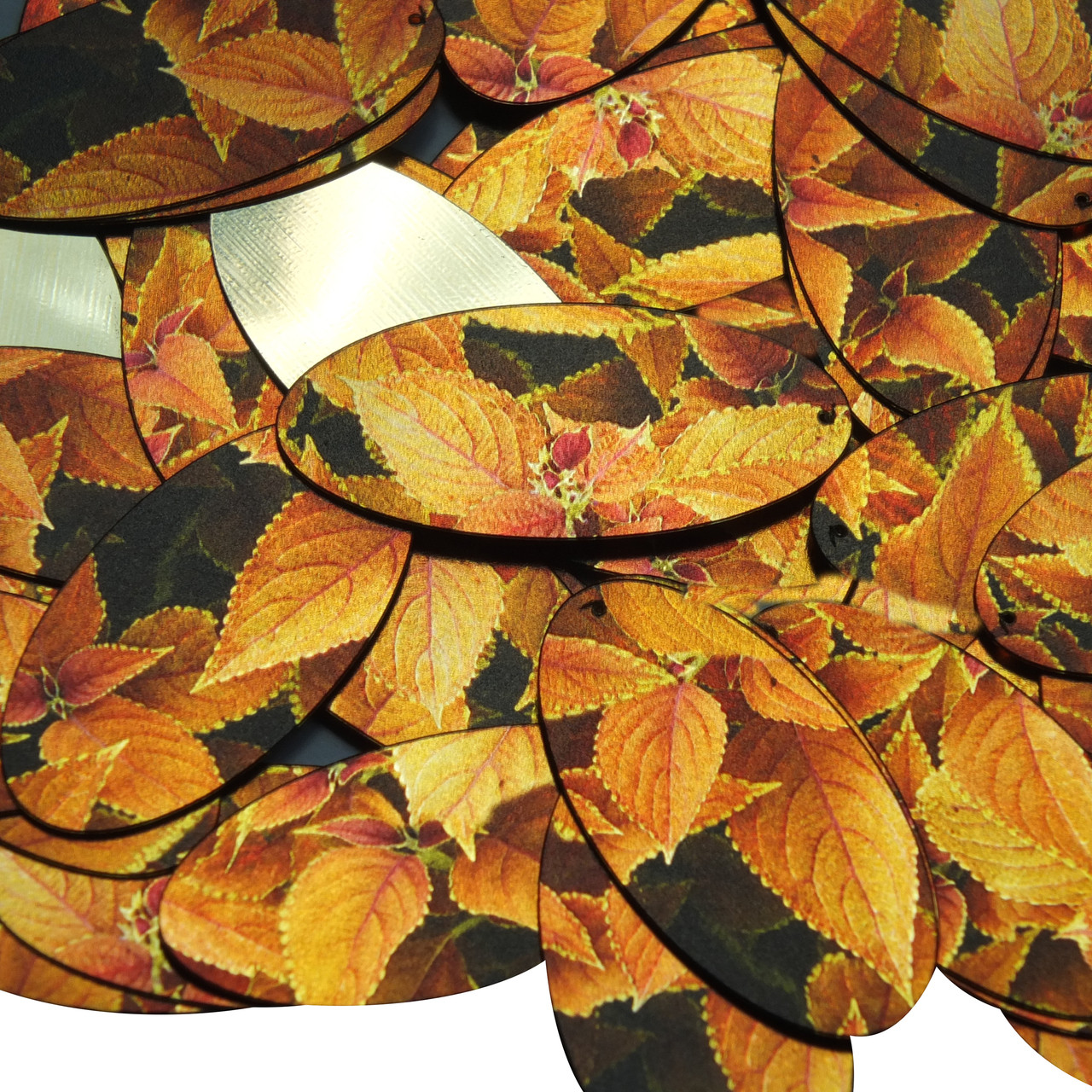 Oval Sequin 1.5" Gold Orange Coleus Foliage Leaf Metallic