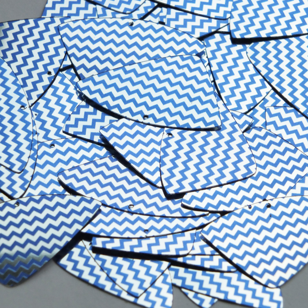 Fishscale Fin Sequin 1.5" Blue Silver Chevron Zig Zag Pattern Metallic