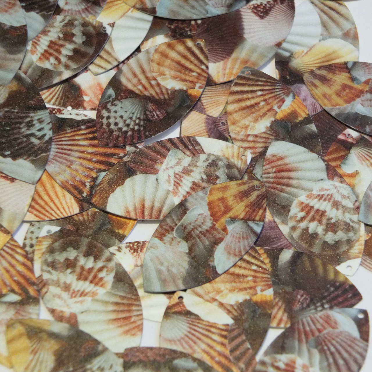 Navette Leaf Sequin 1.5" Brown Pink White Seashell Print Opaque