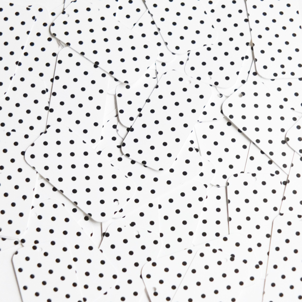 Rectangle Sequin 1.5" Black Polka Dot on White Opaque